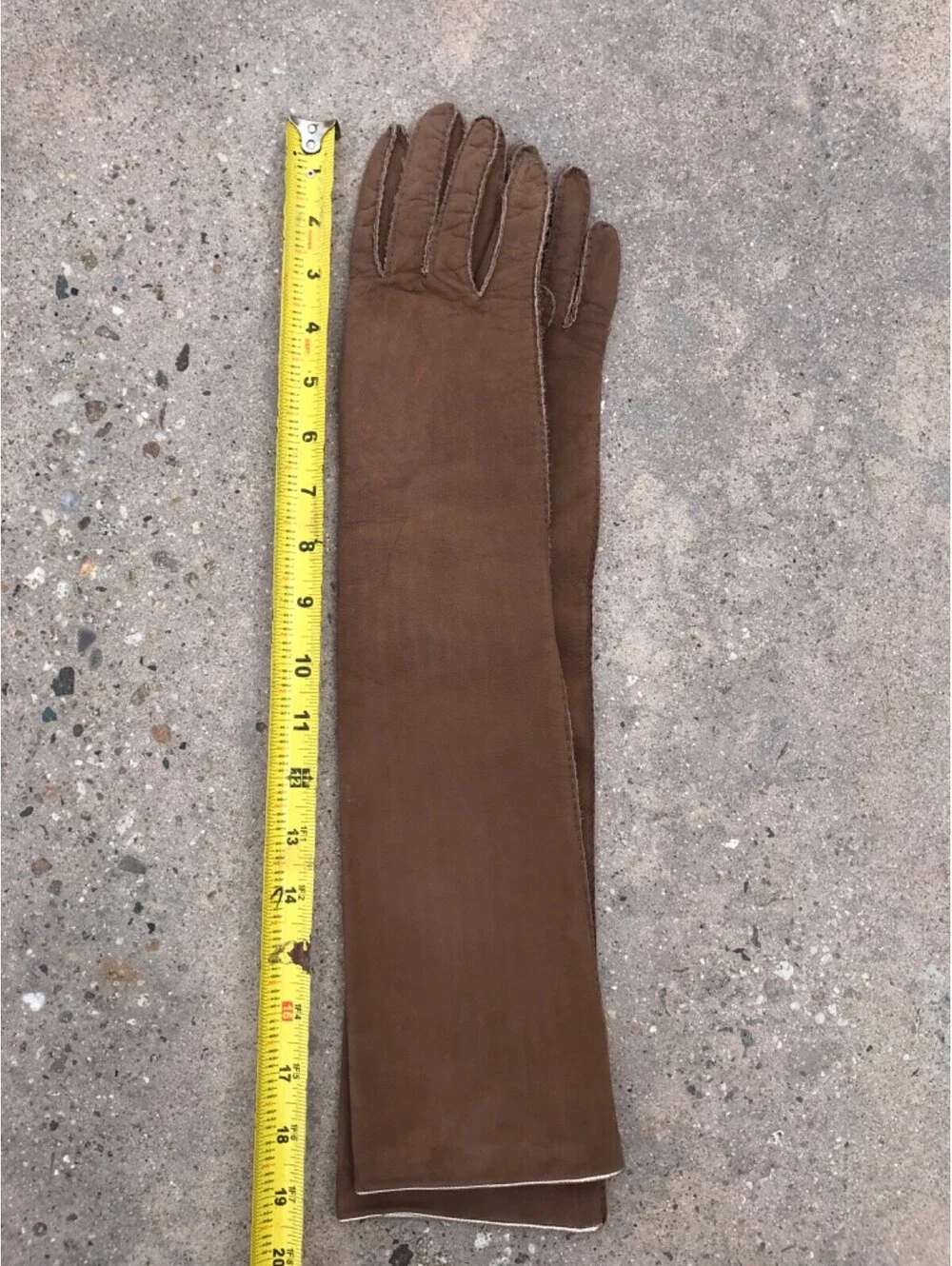 MaxMara Beige Double Lined Leather  Gloves  M 7.5, 19” Long Light Brown